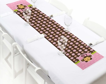 Pink Monkey Girl - Petite Baby Shower or Birthday Party Paper Table Runner - 12 x 60 inches