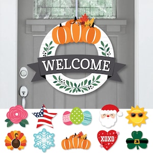 Holiday Welcome - Front Door Seasonal Decor - Interchangeable Wreath