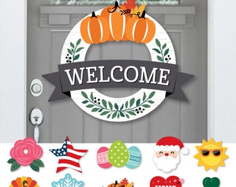 Holiday Welcome - Front Door Seasonal Decor - Interchangeable Wreath