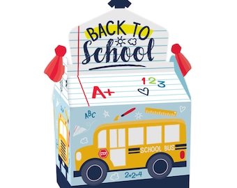 Back to School - Treat Box Party Favors - First Day of School Classroom Decorations Goodie Gable Boxes - Set of 12