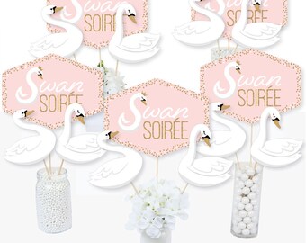 Swan Soiree - Centerpiece Sticks - White Swan Baby Shower Table Toppers - Swan Birthday Party Supplies - 15 Ct.