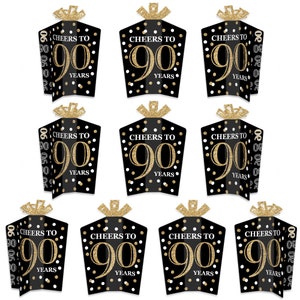 Adult 90th Birthday - Gold - Table Decorations - Birthday Party Fold and Flare Centerpieces - 10 Count