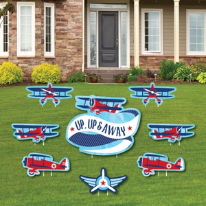 Taking Flight - Shaped Lawn Decorations - Outdoor Decorations - Vintage Plane Lawn Ornaments - Time Flies - Airplane Theme Yard Signs - 8 Pc
