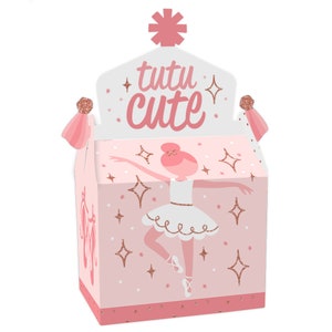 Tutu Cute Ballerina - Treat Box Party Favors - Ballet Birthday Party or Baby Shower Goodie Gable Boxes - Set of 12