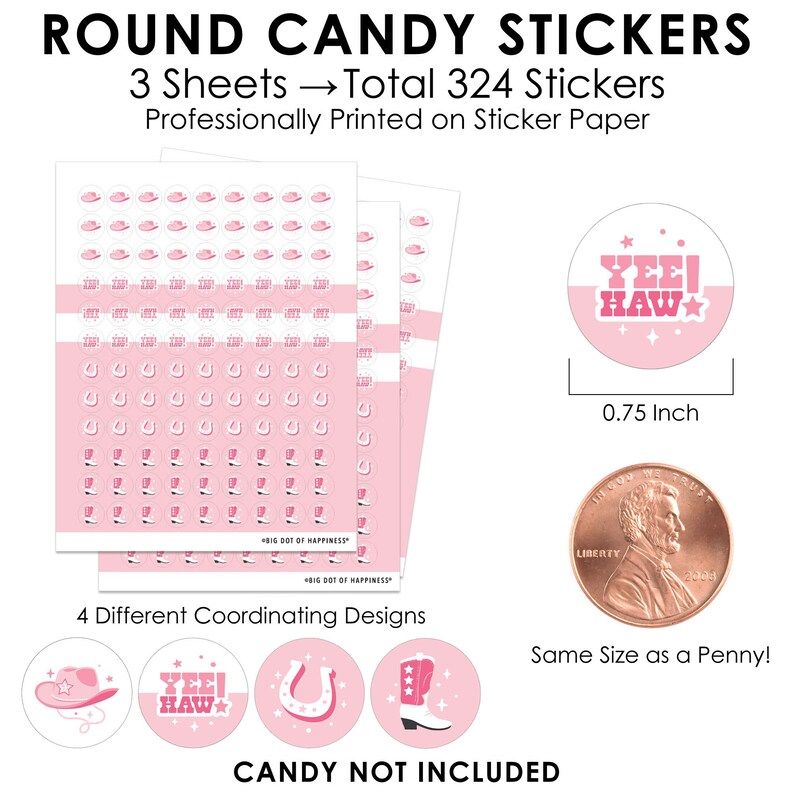 Pink Rodeo Sticker Rodeo Cowgirl - Pink Western Party Small Round Candy Stickers - Party ...