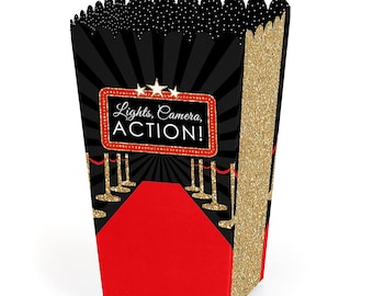 Red Carpet - Movie Night Party Favor Popcorn Treat Boxes - Set of 12