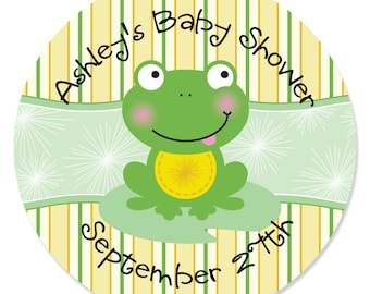 Froggy Frog - Circle Stickers - Personalized Baby Shower and Birthday Party DIY Craft Supplies - 24 Ct.