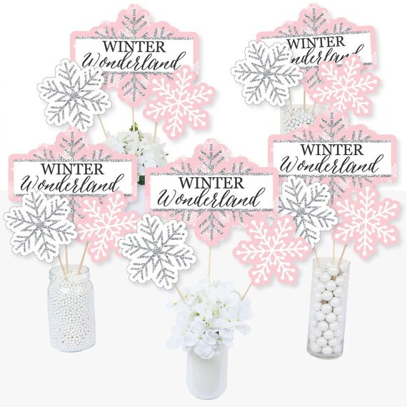 Pink Winter Wonderland Centerpiece Sticks Holiday Snowflake Party Winter Wedding Table Toppers Winter Themed Party Supplies 15 Ct By Big Dot Of Happiness Catch My Party