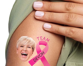 Custom Pink Ribbon Team Support Temporary Tattoos - Personalized Breast Cancer Awareness Tattoo Favors - Set of 12