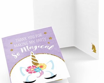 Rainbow Unicorn Thank You Cards - Magical Unicorn Baby Shower or Birthday Party Thank You's - Unicorn Party Thank You Cards - Set of 8