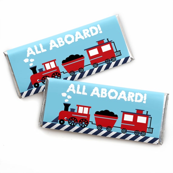 Railroad Party Crossing - Candy Bar Wrappers - Steam Train Baby Shower and Birthday Party Favors - Choo Choo Train - 24 Ct. Il_570xn