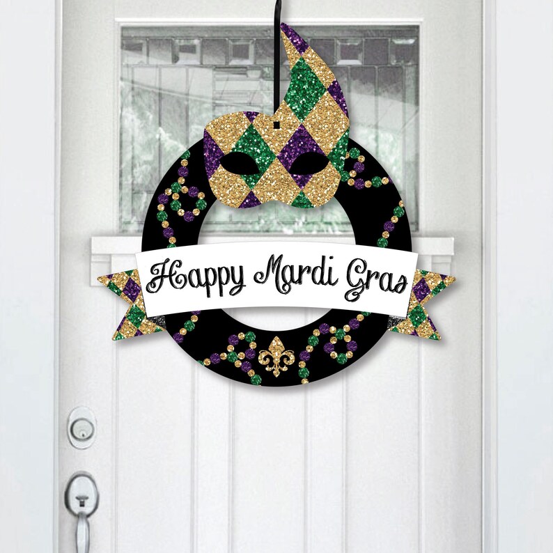 Mardi Gras Outdoor Masquerade Party Decor Front Door Wreath image 1