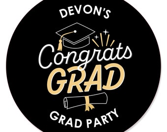 Personalized Goodbye High School, Hello College - Custom Graduation Party Favor Circle Sticker Labels - Custom Text - 24 Count