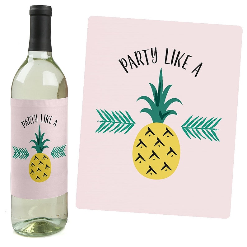 Pink Flamingo Wine Bottle Labels Tropical Summer Party Wine Etsy