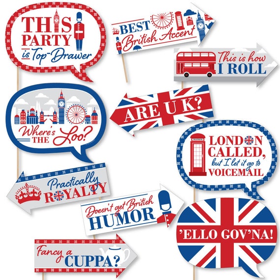 Funny Cheerio, London - British UK Party Photo Booth Props Kit - 10 Piece Il_570xn
