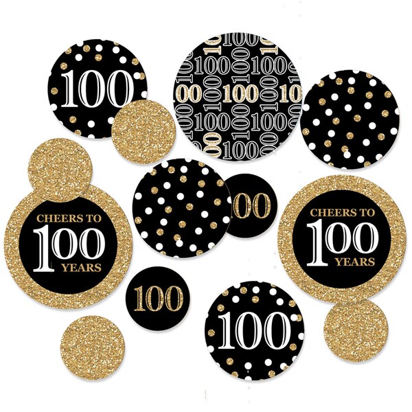 Adult 100th Birthday - Gold - Giant Circle Confetti - 100th Birthday Party Decorations - Large Confetti - Party Supplies - 27 Ct