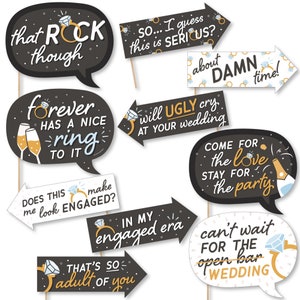 Funny Just Engaged Black and White Engagement Party Photo Booth Props Kit 10 Piece image 1