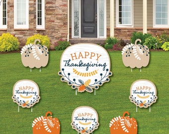 Happy Thanksgiving - Yard Sign and Outdoor Lawn Decorations - Fall Harvest Party Yard Signs - Set of 8