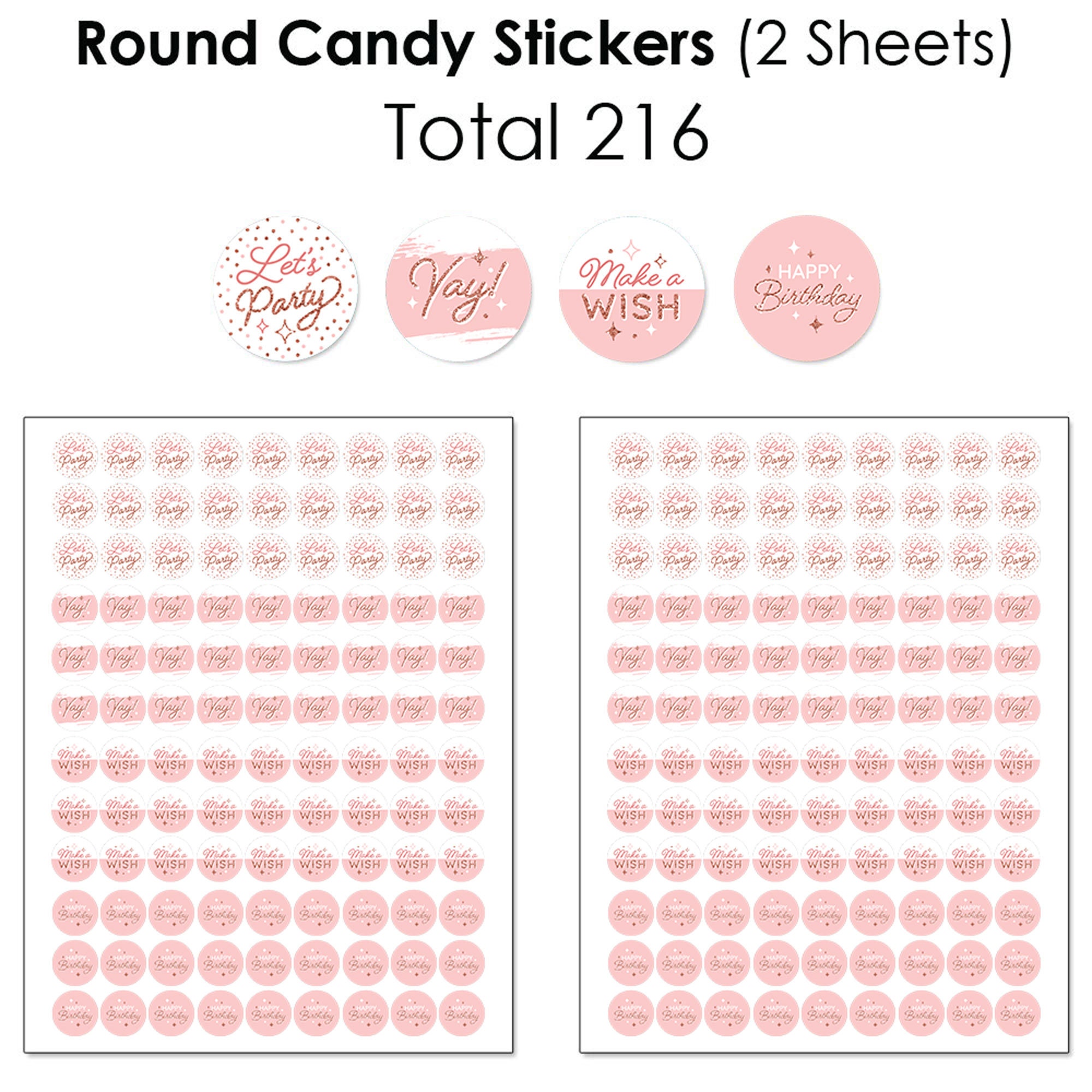 Pink Rose Gold Birthday - Mini Candy Bar Wrappers, Round Candy and ...