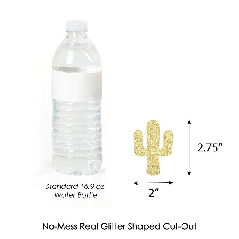 Christmas Cactus Party Confetti Set of 24 No-Mess Real Gold Glitter Cut-Outs Gold Glitter Cactus Gold Glitter Cactus shapes
