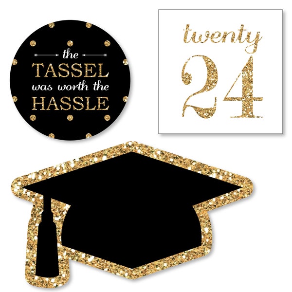 Tassel Worth The Hassle - Gold - DIY Shaped 2024 Graduation Party Cut-Outs - 24 Count