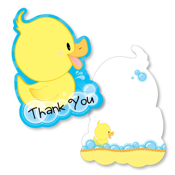 Ducky Duck - Shaped Thank You Cards - Baby Shower or Birthday Party Thank You Note Cards with Envelopes - Set of 12