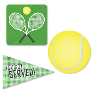 You Got Served - Tennis - Small DIY Shaped Baby Shower Paper Cut Outs - Tennis Ball Shaped Birthday Party Die Cut Decoration Kit - 24 Pc.