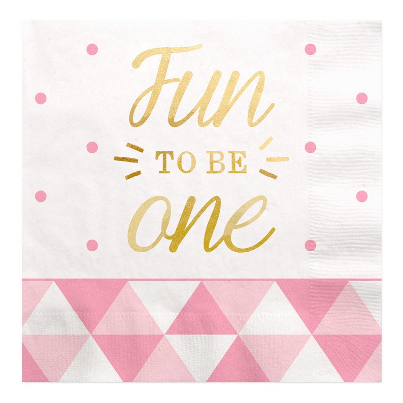 Fun to Be One Tableware Pink Dinner Napkins 16 ct First Birthday Girl Gold Foil Print Luncheon Napkins 1st Birthday Party Supplies