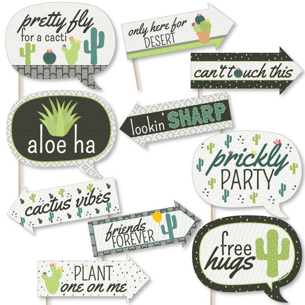 Funny Prickly Cactus Party Photo Booth Props - Fiesta Party Photo Booth Prop Kit - Cinco de Mayo Selfie Photo Props - Cactus Fiesta - 10 pc.