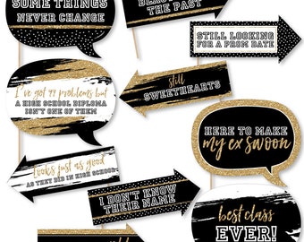 Funny Reunited - Photo Booth Props - Class Reunion Prop Kit - High School Reunion Photo Booth Props Kit - 10 Reunion Photo Props
