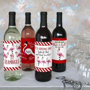 Flamingle Bells Wine Bottle Labels - Tropical Christmas Wine Labels ...