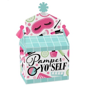Spa Day - Treat Box Party Favors - Girls Makeup Party Goodie Gable Boxes - Set of 12