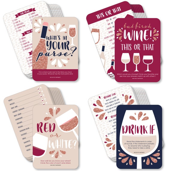 But First, Wine 4 Wine Tasting Party Games 10 Cards Each