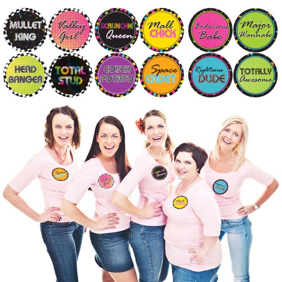 80's Retro Party Name Badges - Set of 12 Totally 1980s Party Funny Name Tags - Eighties Party Badge Stickers - I Love the 80s - 12 Ct. Il_570xn