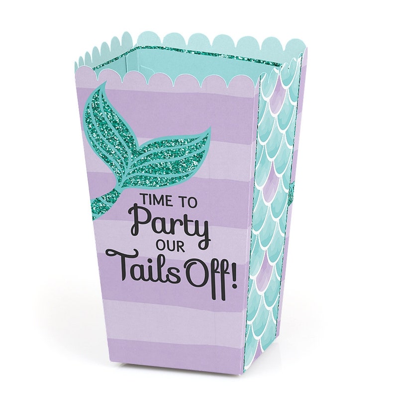 Let's Be Mermaids Baby Shower or Birthday Party Favor Popcorn Treat Boxes Set of 12 image 1