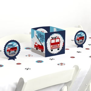 Fired Up Fire Truck - Centerpiece & Table Decoration Kit - Firefighter Firetruck Baby Shower and Birthday Party Decorations - 39 Piece Set