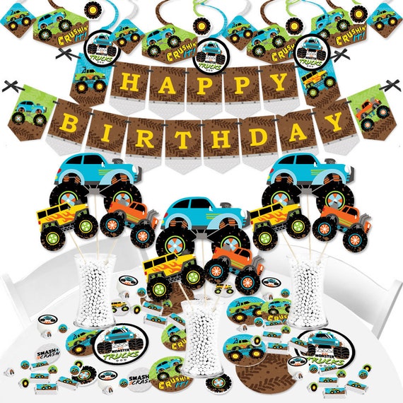 Smash and Crash - Monster Truck - Boy Birthday Party Supplies - Banner Decoration Kit - Fundle Bundle Il_570xn