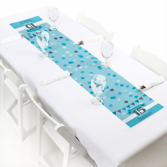 Quinceanera Aqua Birthday Sweet 15 Petite Table Runner