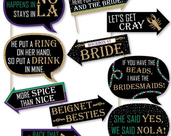 NOLA Bride Squad - Funny New Orleans Bachelorette Party Photo Booth Props - Mardi Gras Bachelorette Party Photo Booth Props-10 Prop