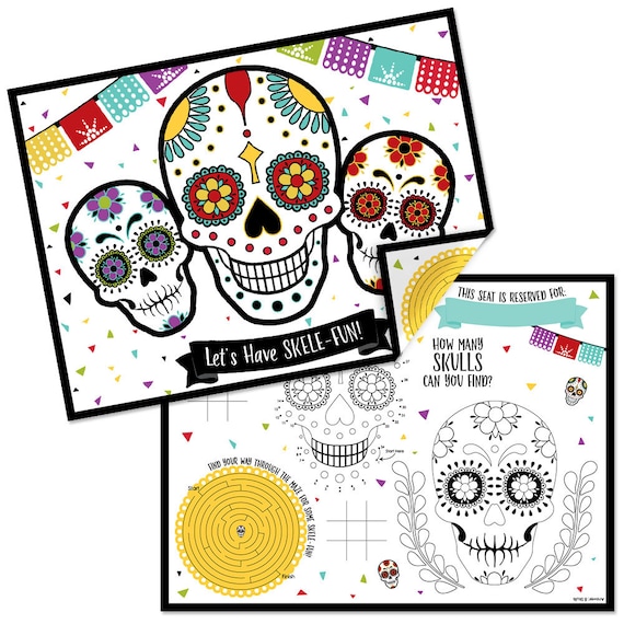 Day of the Dead - Paper Halloween Sugar Skull Party Coloring Sheets - Activity Placemats - Set of 16 Il_570xn
