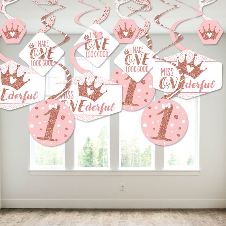 Party Decoration Swirls Girl First Birthday Party Hanging Decor 1st Birthday Little Miss Onederful Set of 40