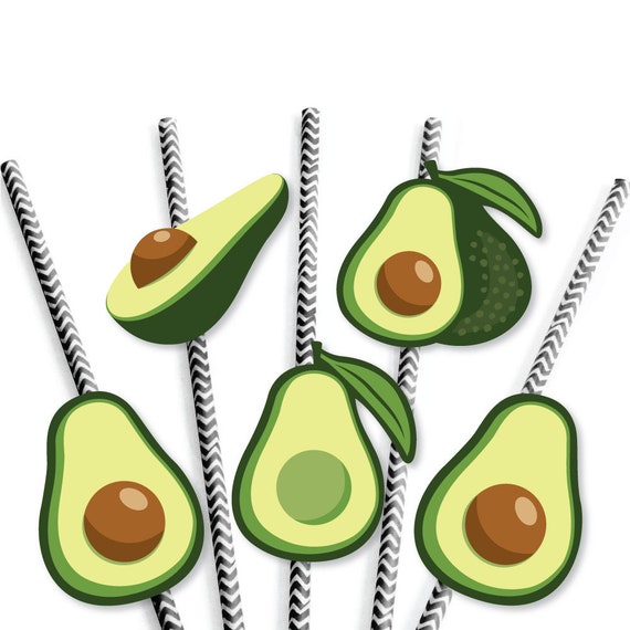 Hello Avocado Die-cut Straw Decorations Fiesta Paper Cut-outs & Striped  Paper Straws Cinco De Mayo Avocado Party 24 Pcs. 