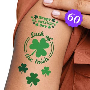 St. Patrick&#39;s Day Tattoos, Luck of the Irish Green Shamrock Temporary Tattoos Kids & Adults Paddy&#39;s Day Party Favors (12 Sheets of 5 styles)