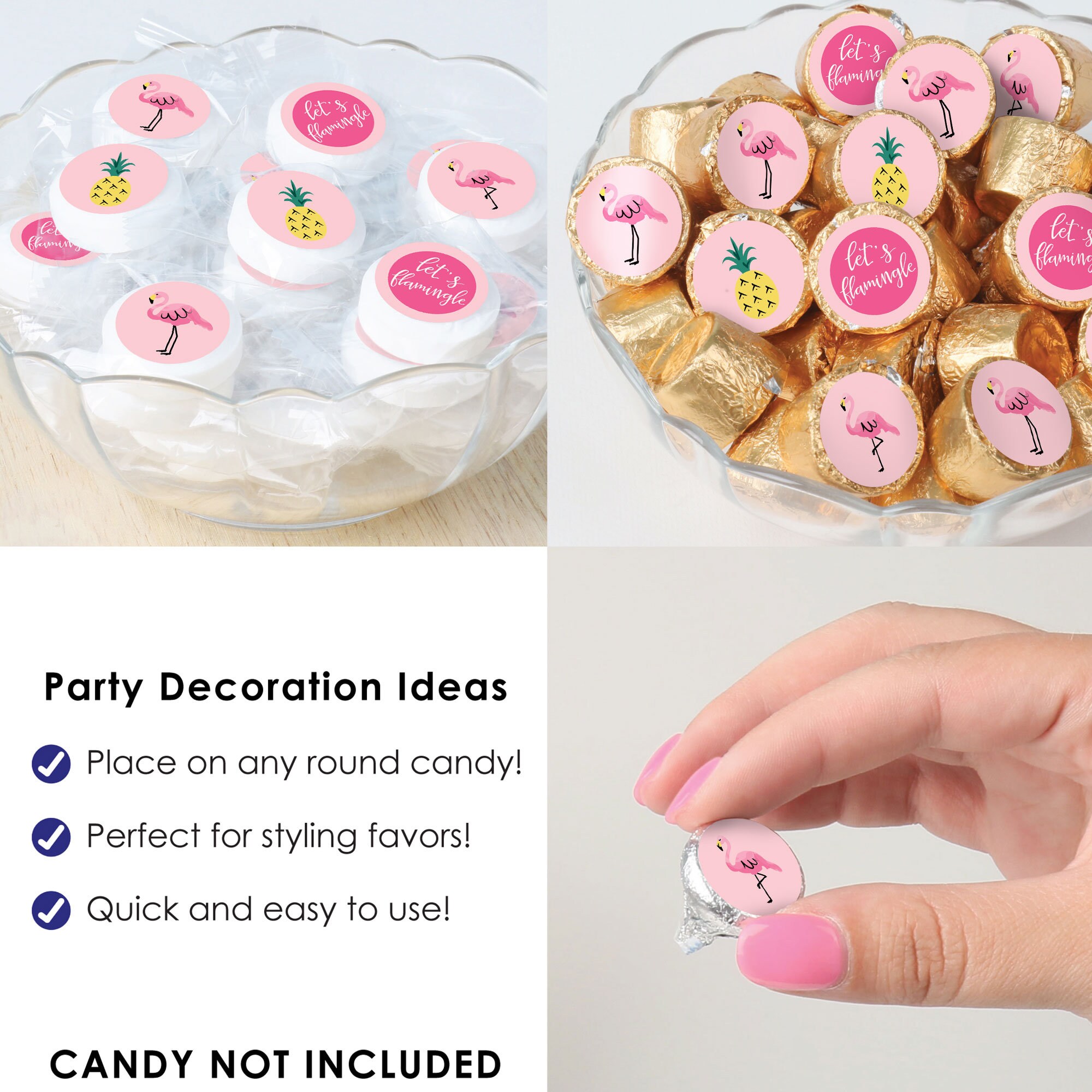 Big Dot of Happiness Pink Flamingo - Party Like A Pineapple - Tropical Summer Party Small Round Candy Stickers - Party Favor Labels - 324 Count