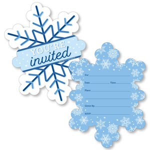 Blue Snowflakes - Shaped Fill-In Invitations - Winter Holiday Party Invitation Cards with Envelopes - Set of 12