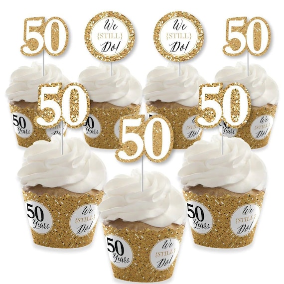  24 Pack of 50th Birthday Cupcake Toppers Gold Glitter 50th  Birthday Cupcake Picks Party Decorations : Toys & Games