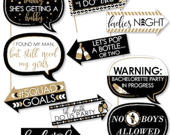 Bride Tribe - Funny Bachelorette Party Photo Booth Props - Black and Gold Bridal Shower Party Photo Booth Prop Kit - 10 Props