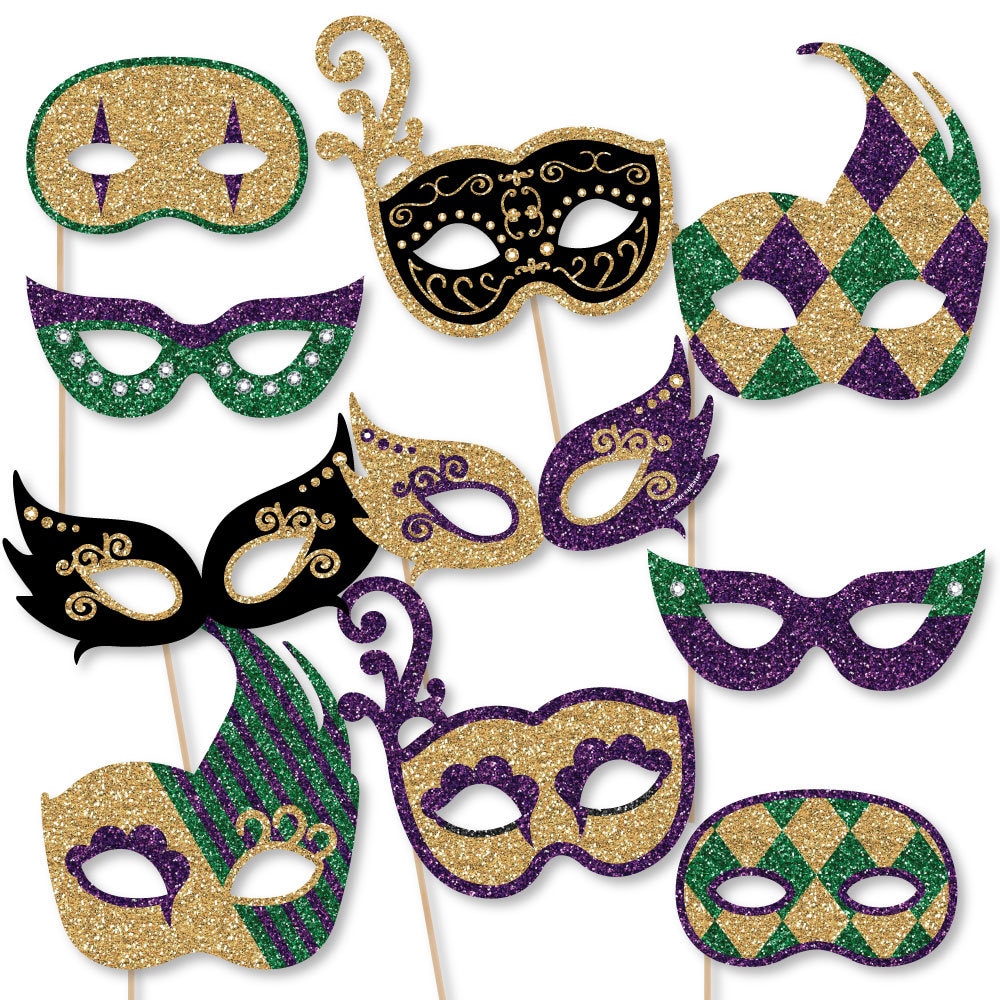 Mardi Gras Masks Mardi Gras Photo Booth Prop Accessories Fun Selfie Cardstock Paper Photo Booth Props Glasses 10 Pc