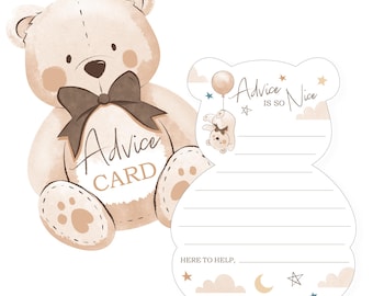 We Can Bearly Wait - Wish Card Teddy Bear Baby Shower Activities - Shaped Advice Cards Game - Set of 20
