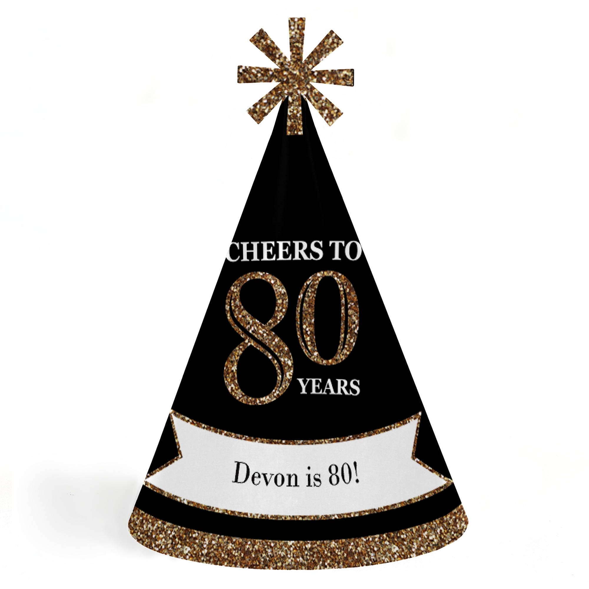 80th Birthday Party Hats Adult 80th Birthday Gold Cone Etsy